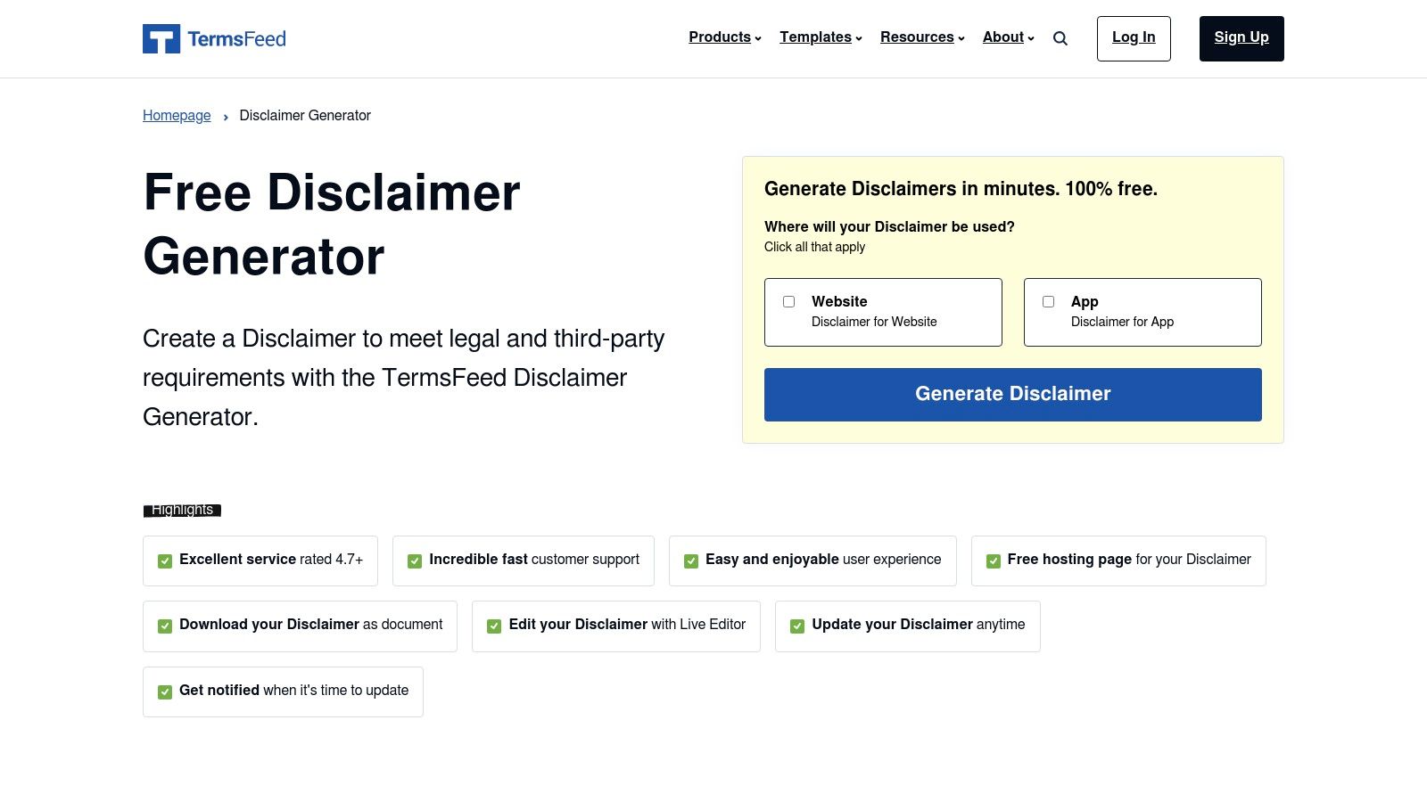 TermsFeed – Articles with Examples + Free Disclaimer (Disclosure) Generator