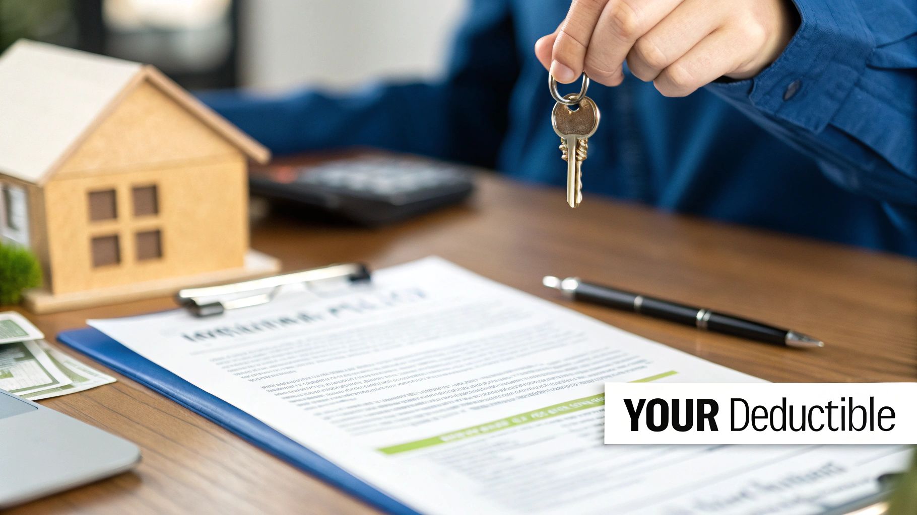 A magnifying glass hovering over an insurance policy document, highlighting the word &#39;Deductible&#39;