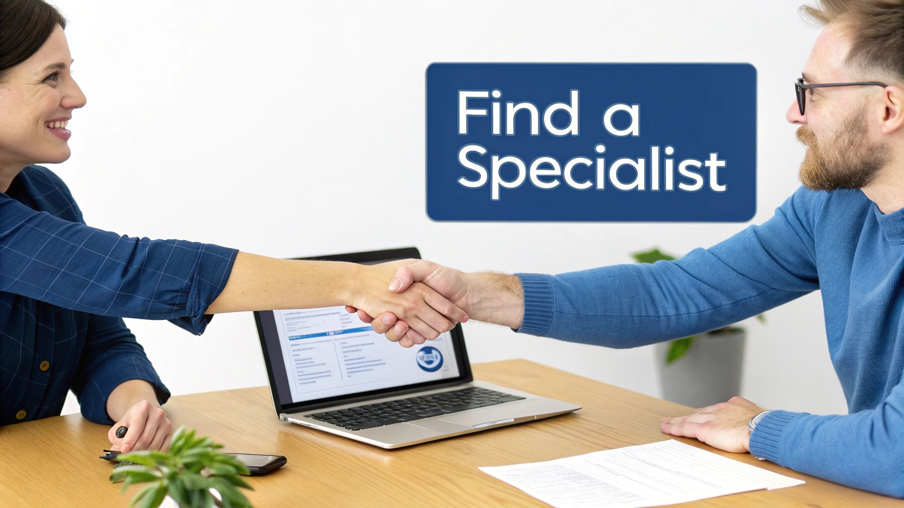 An insurance broker discussing life insurance options with a client in a friendly, professional setting.