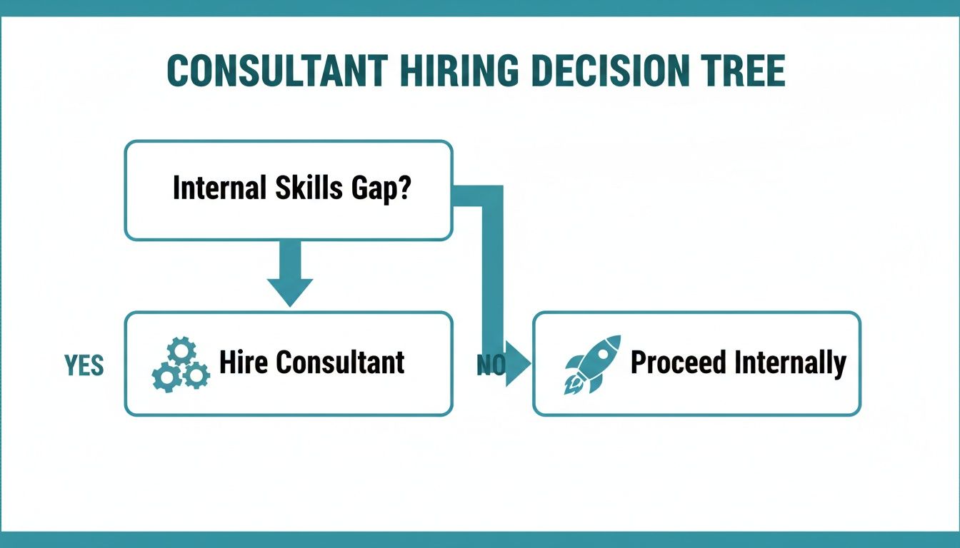 A flowchart illustrating the consultant hiring decision tree based on internal skills gaps.
