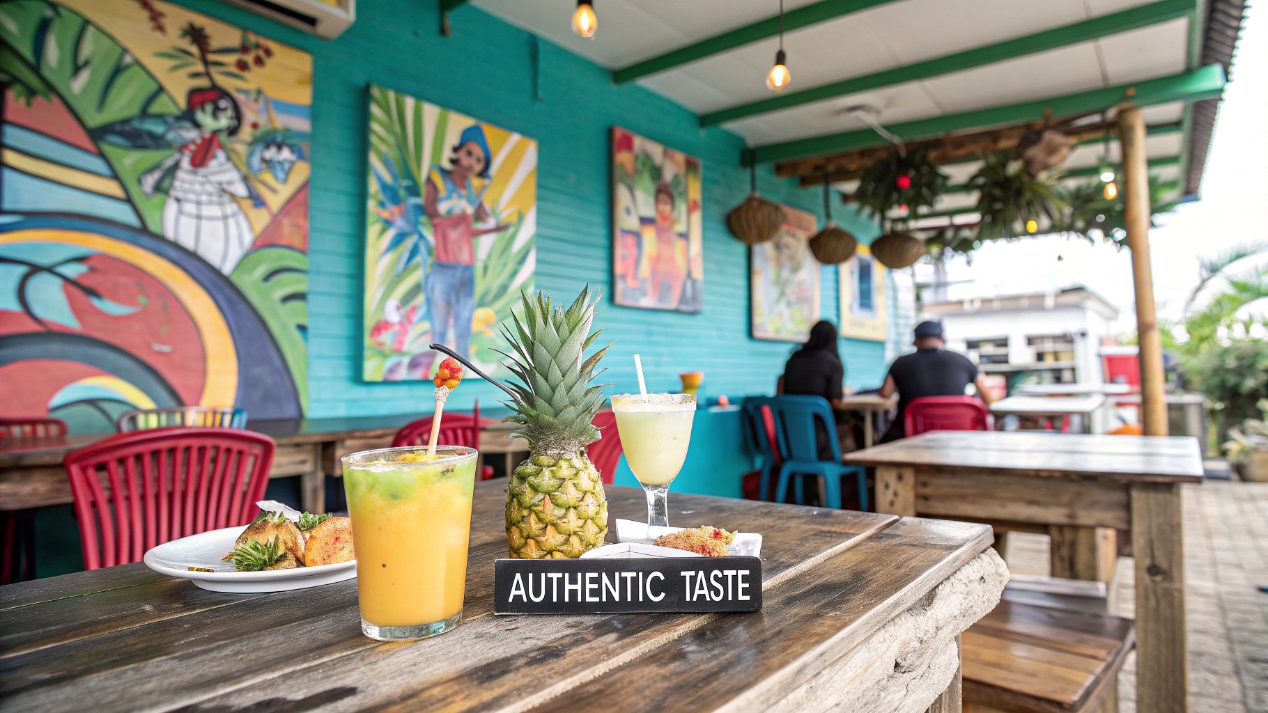 Un plato de Mofongo tradicional con camarones, servido en un mortero de madera en La Yuca Caliente.