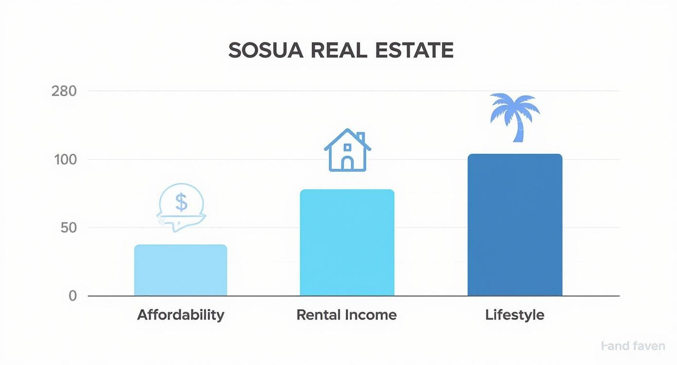 Infografía sobre bienes raíces en Sosúa, República Dominicana