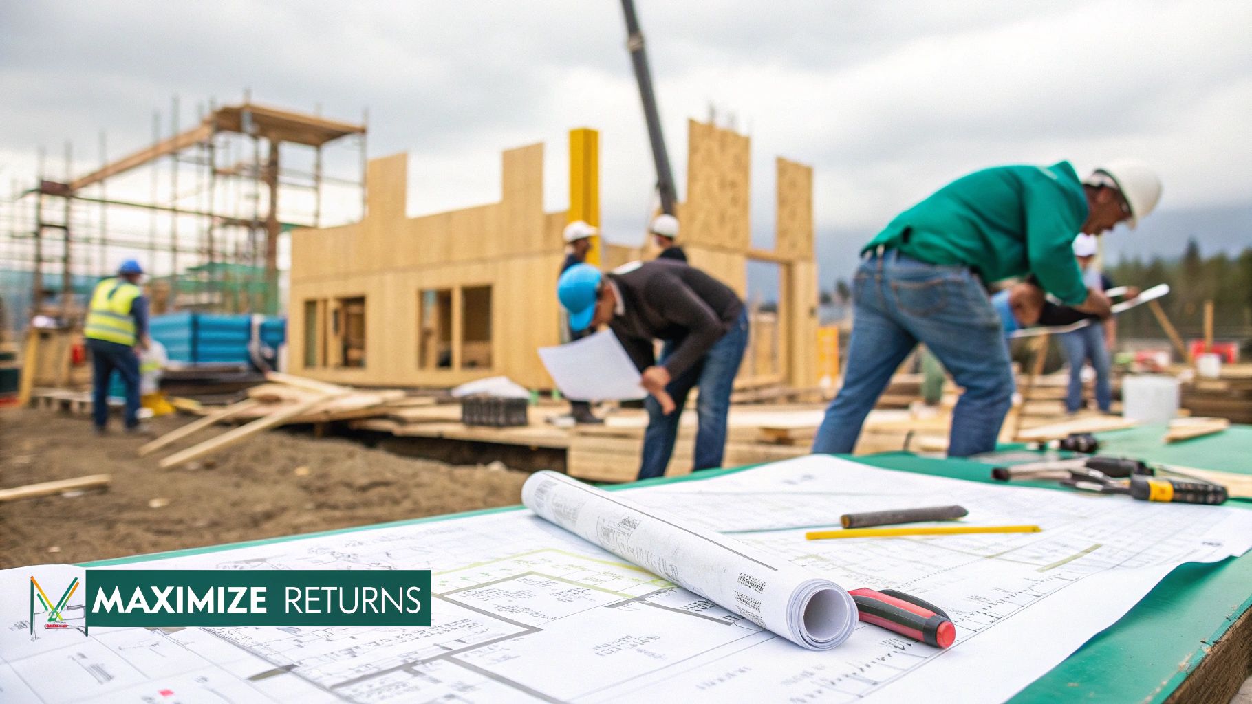 Una moderna villa de lujo en construcción con una piscina infinita con vista al océano tropical.
