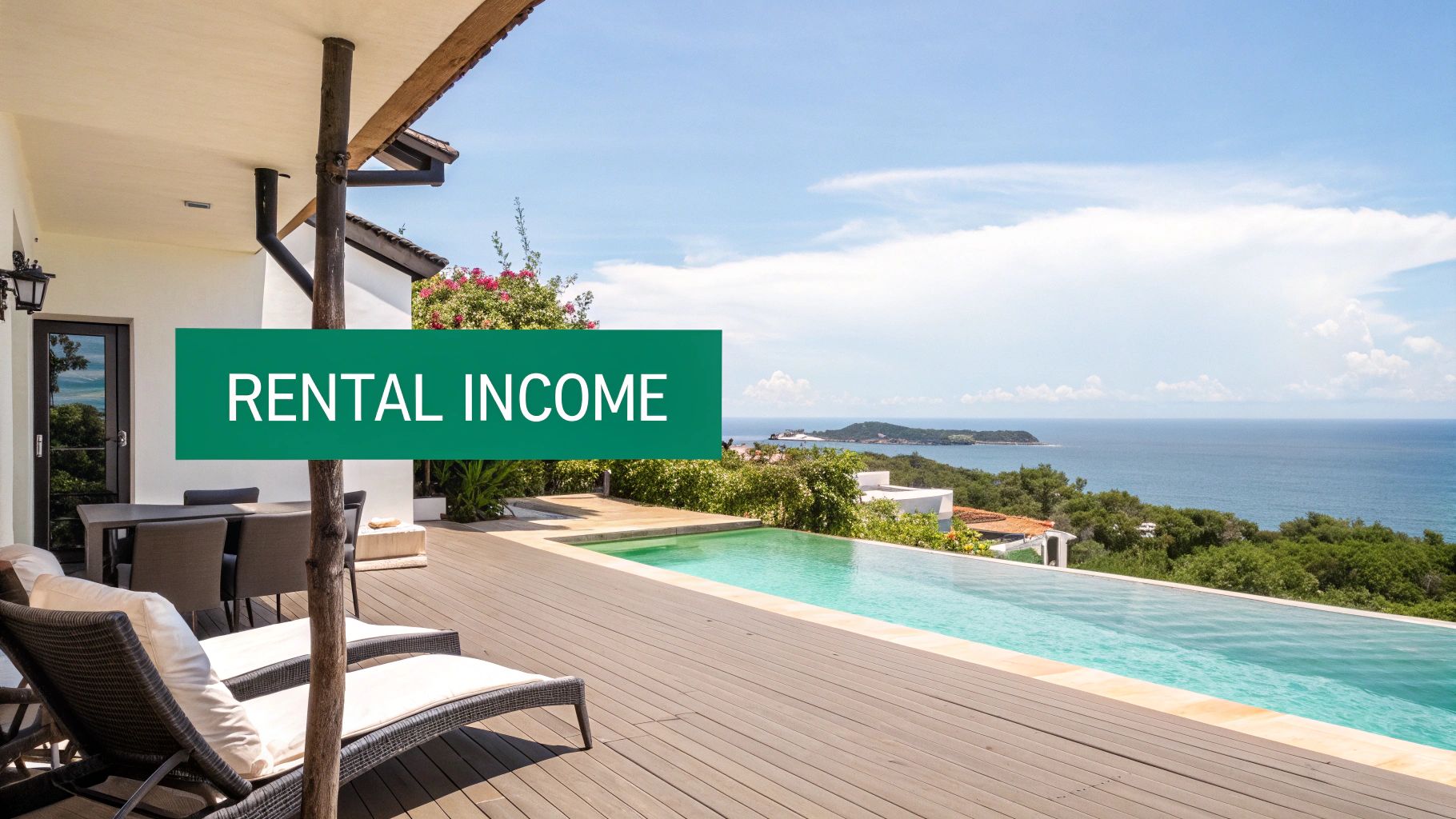 Villa de lujo frente al mar con piscina infinita y vistas panorámicas de la costa que genera ingresos por alquiler.