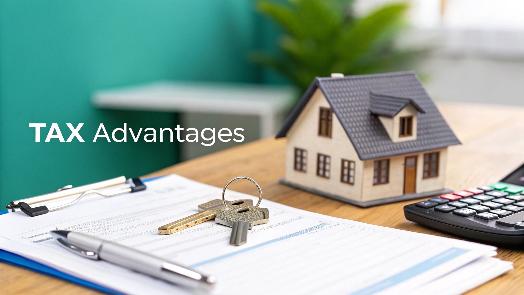 A modern villa's interior with large windows showcasing a tropical garden and pool, highlighting a luxurious lifestyle investment.