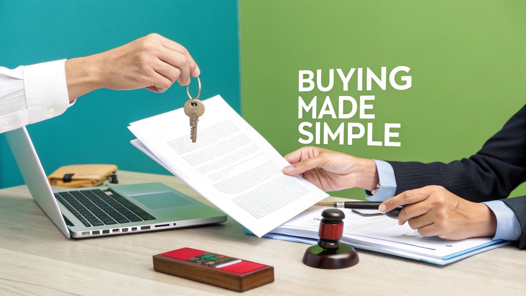 Un contrat immobilier signé, avec les clés posées dessus, symbolisant la réussite de l'achat.