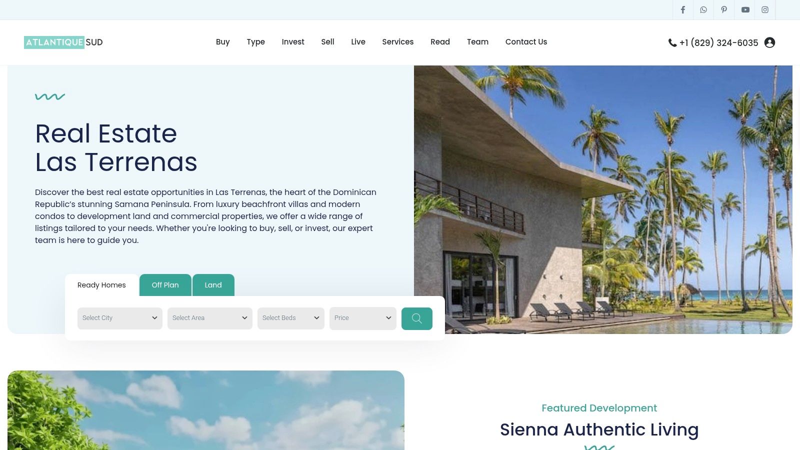 Una villa de lujo frente al mar en República Dominicana, que muestra los tipos de propiedades disponibles a través de Atlantique Sud Real Estate.