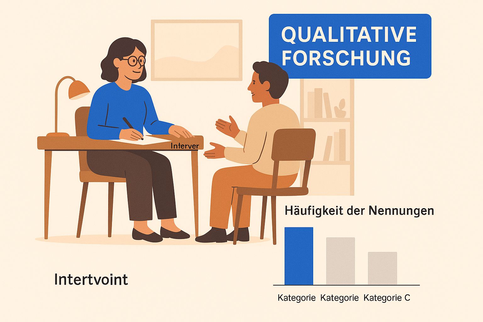 Infografik zeigt eine Interviewsituation für die qualitative Forschung.