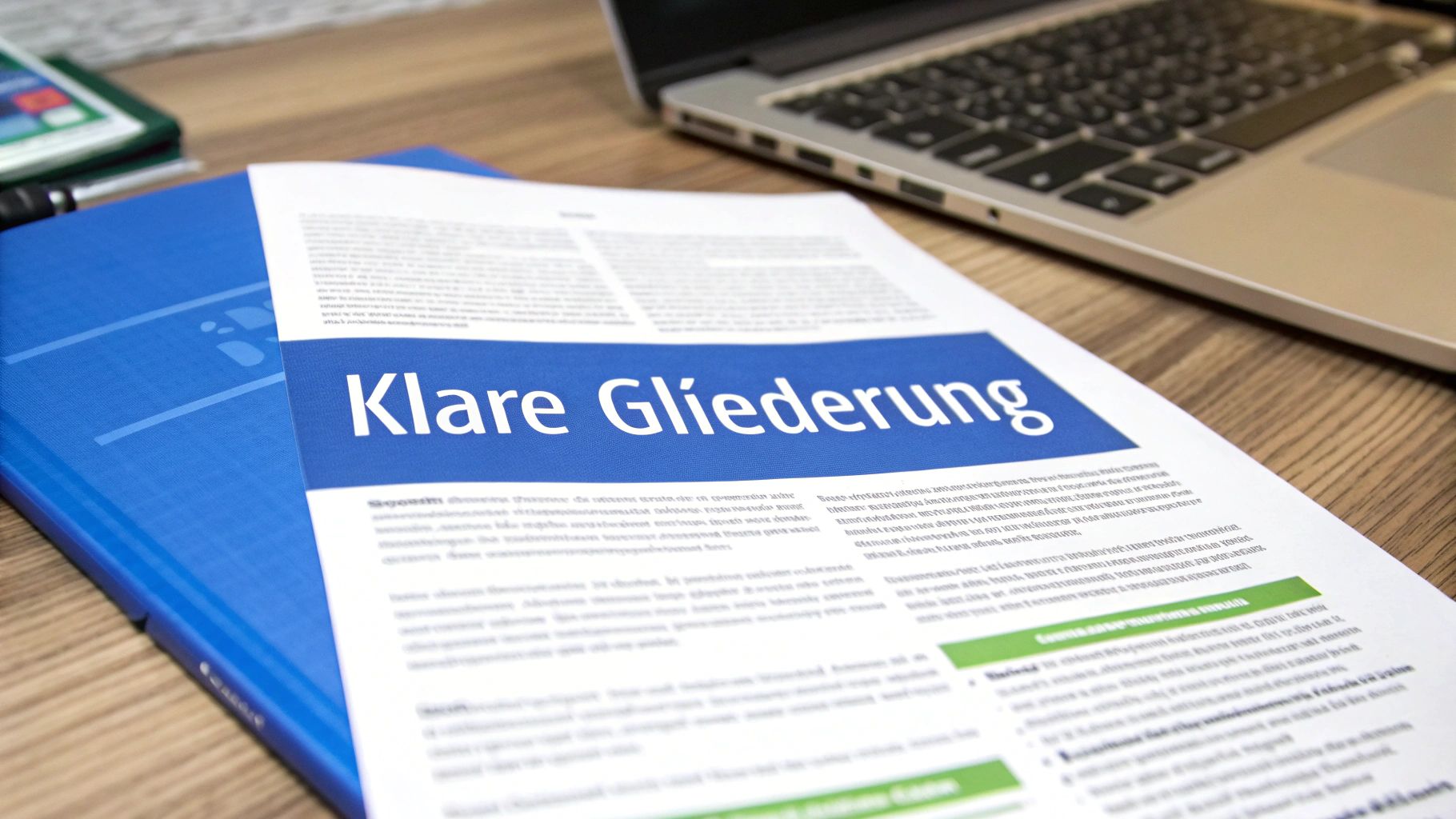 Ein professionell gestaltetes Inhaltsverzeichnis wird auf einem Dokument angezeigt