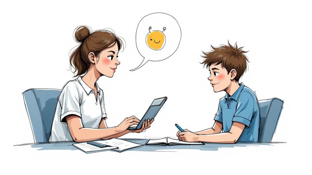 A visual representation of a chatbot interface on a laptop, symbolizing its role as an educational companion.