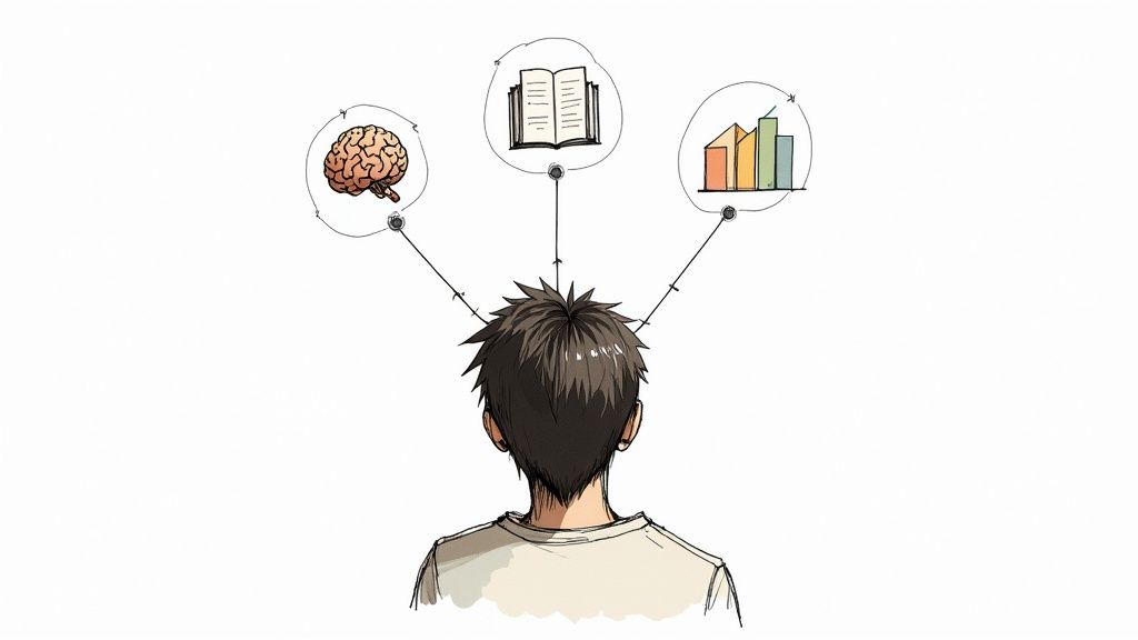 An AI interface showing a student's personalized learning path on a tablet.