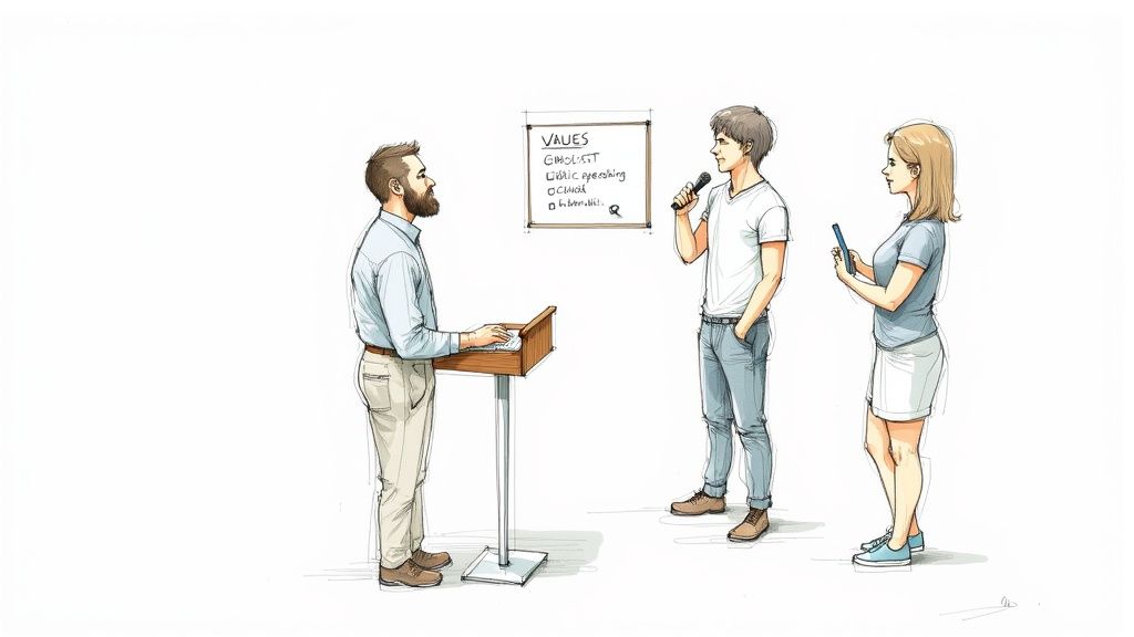 A mentor guiding a student in a bright, modern classroom setting.
