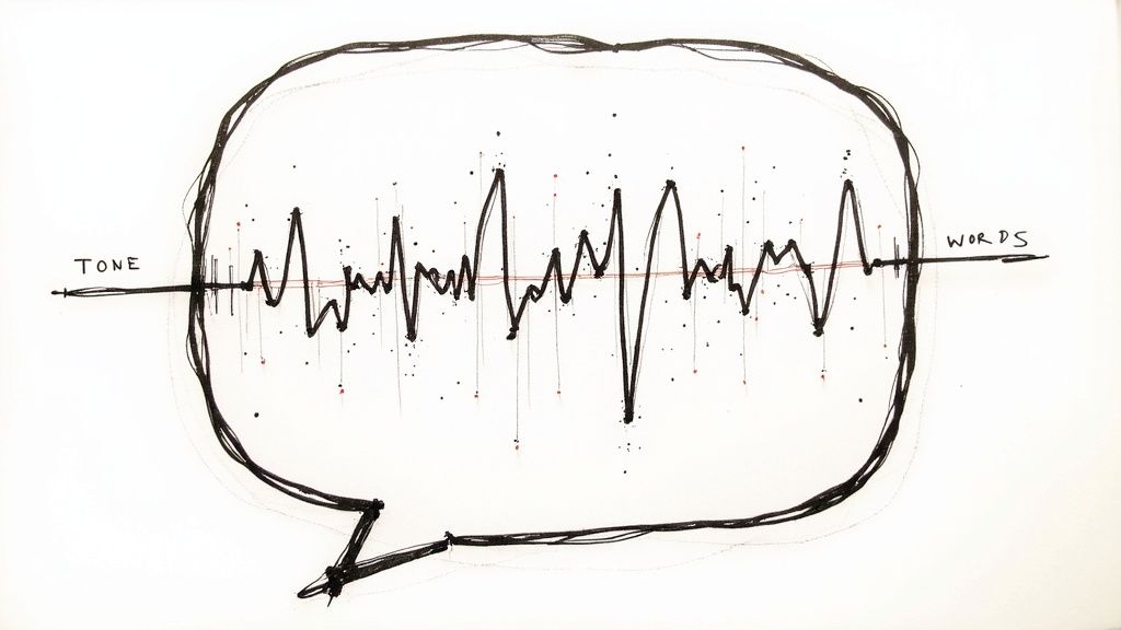 A person writing in a notebook, surrounded by notes and ideas, capturing the process of defining a brand voice.