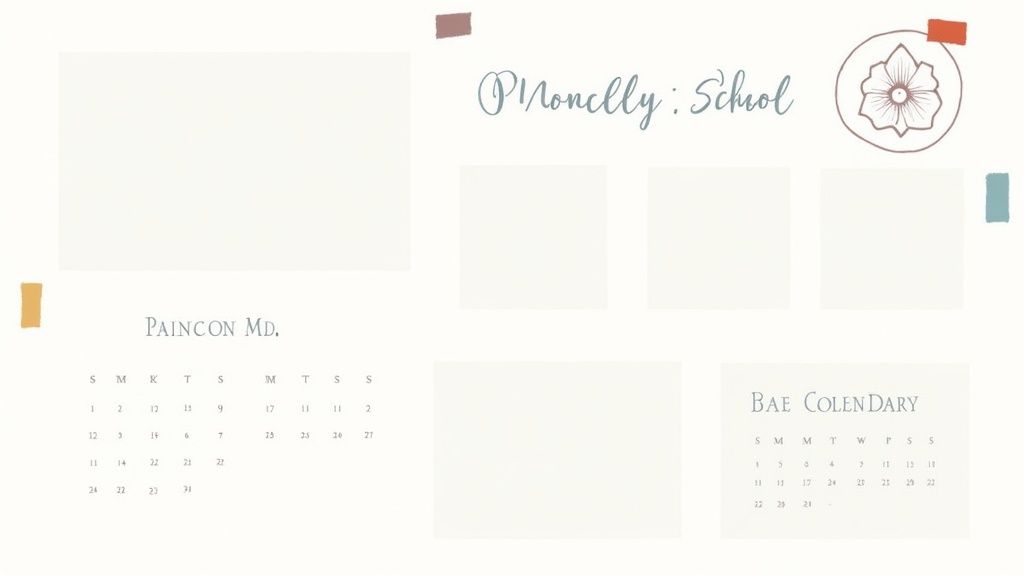 School newsletter template featuring Paincon MD calendar and Bae ColenDary monthly schedule layout