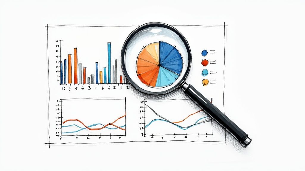 A professional reviews charts and graphs on a tablet, symbolizing tracking actionable data for a school's brand.