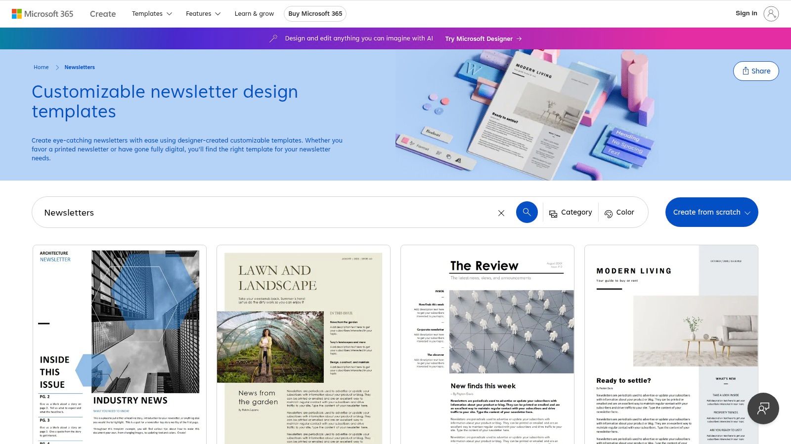 Microsoft Create – Newsletter Templates