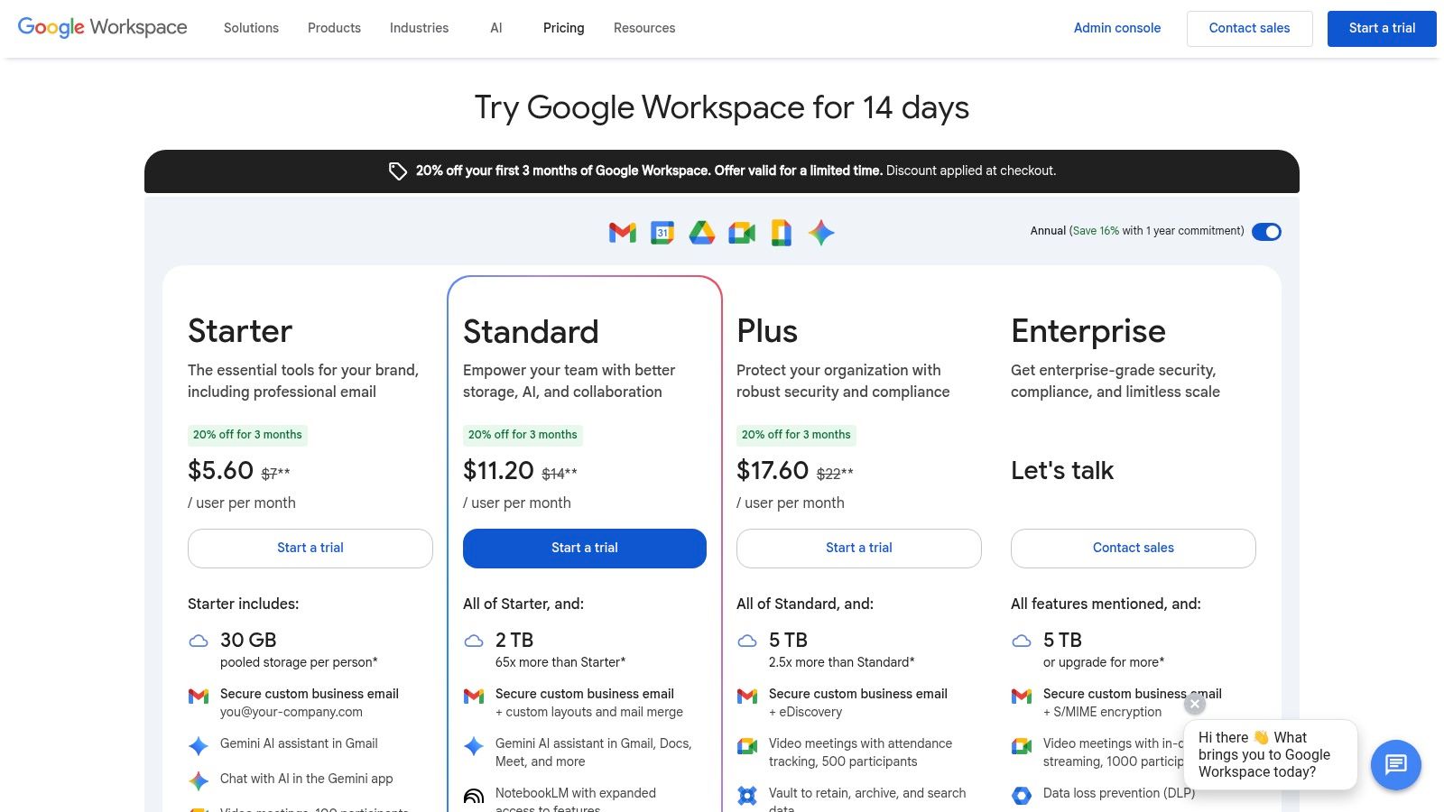 Google Workspace pricing plans and features