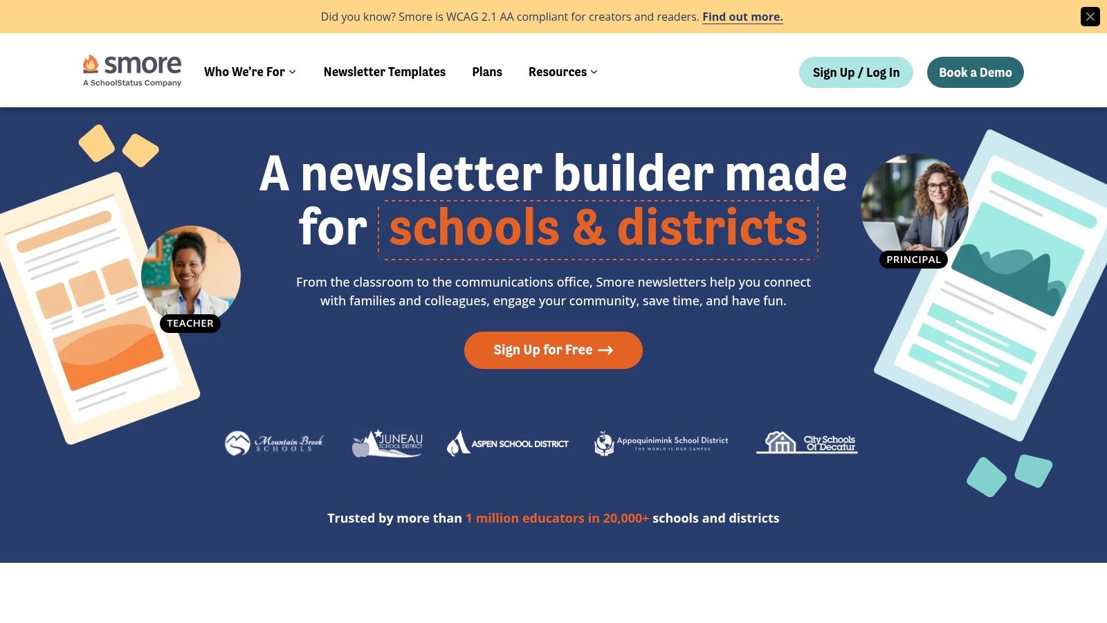 Smore newsletter creation interface showing templates and an editor