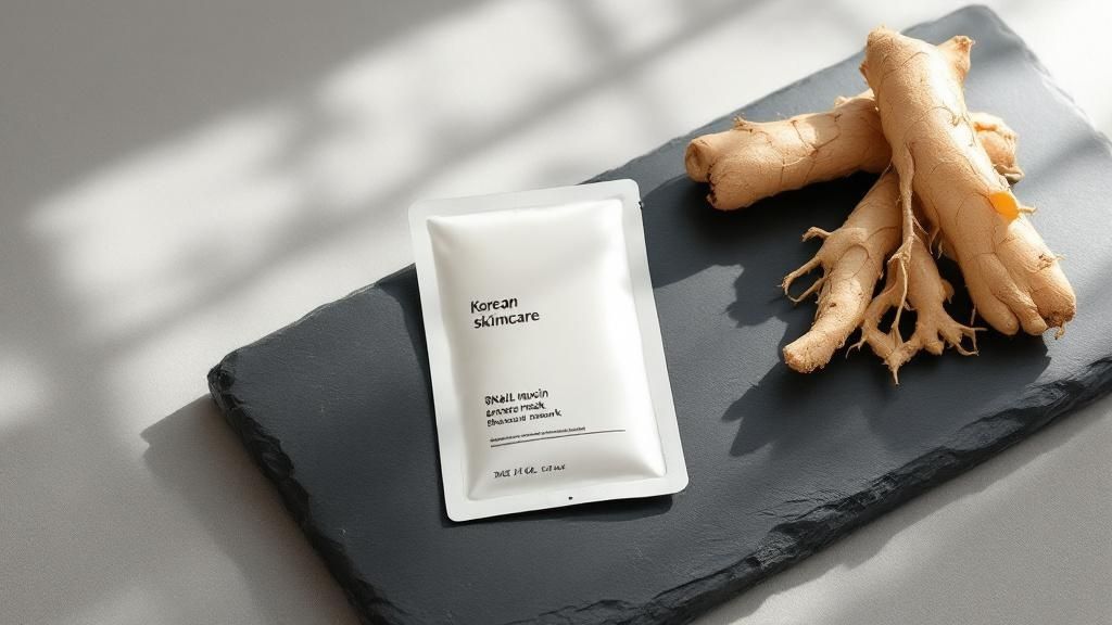 En samling japanska och koreanska hudvårdsprodukter med naturliga ingredienser