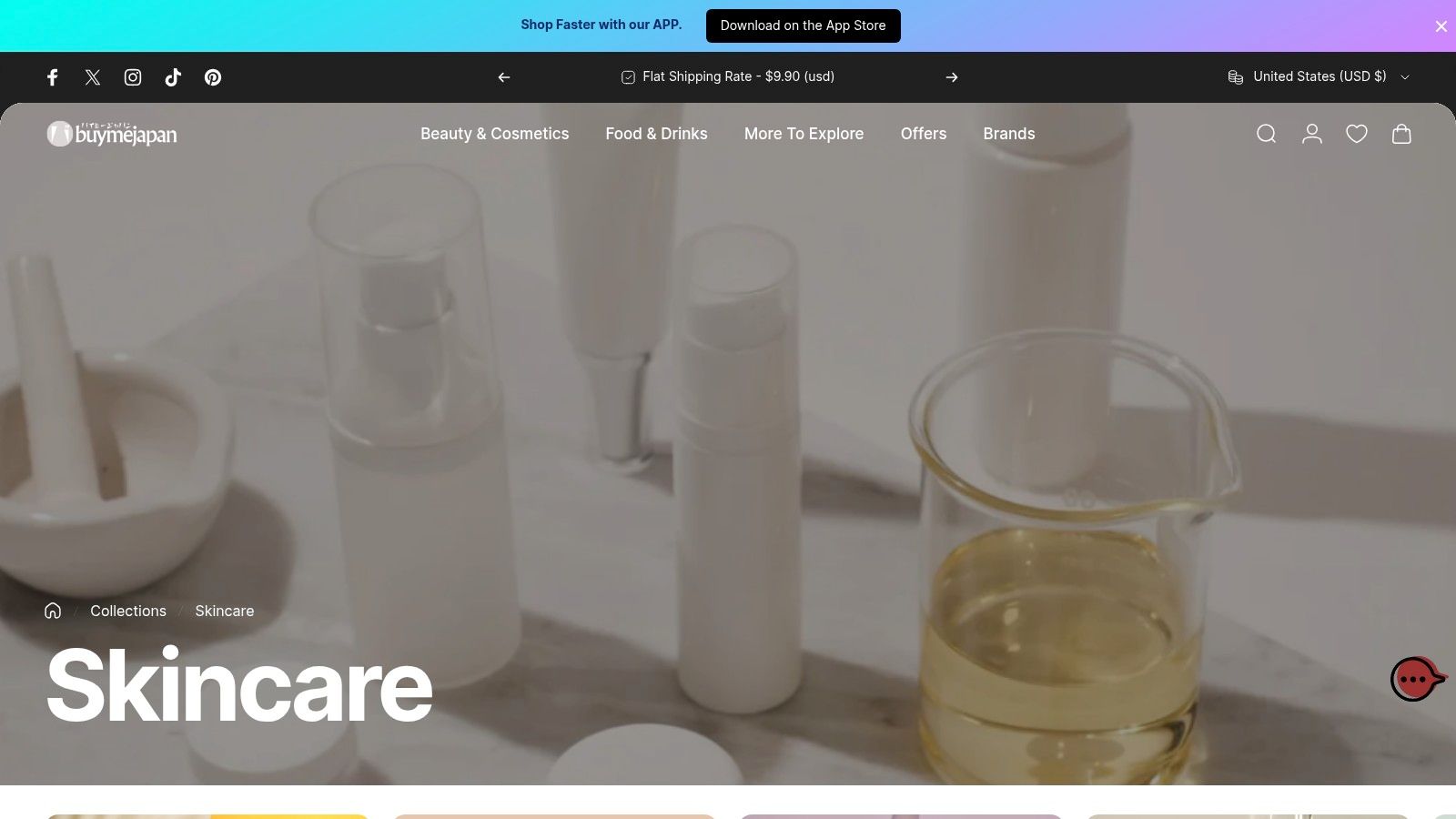 A curated collection of Japanese skincare products featuring creams, lotions, and serums, neatly arranged and displayed.