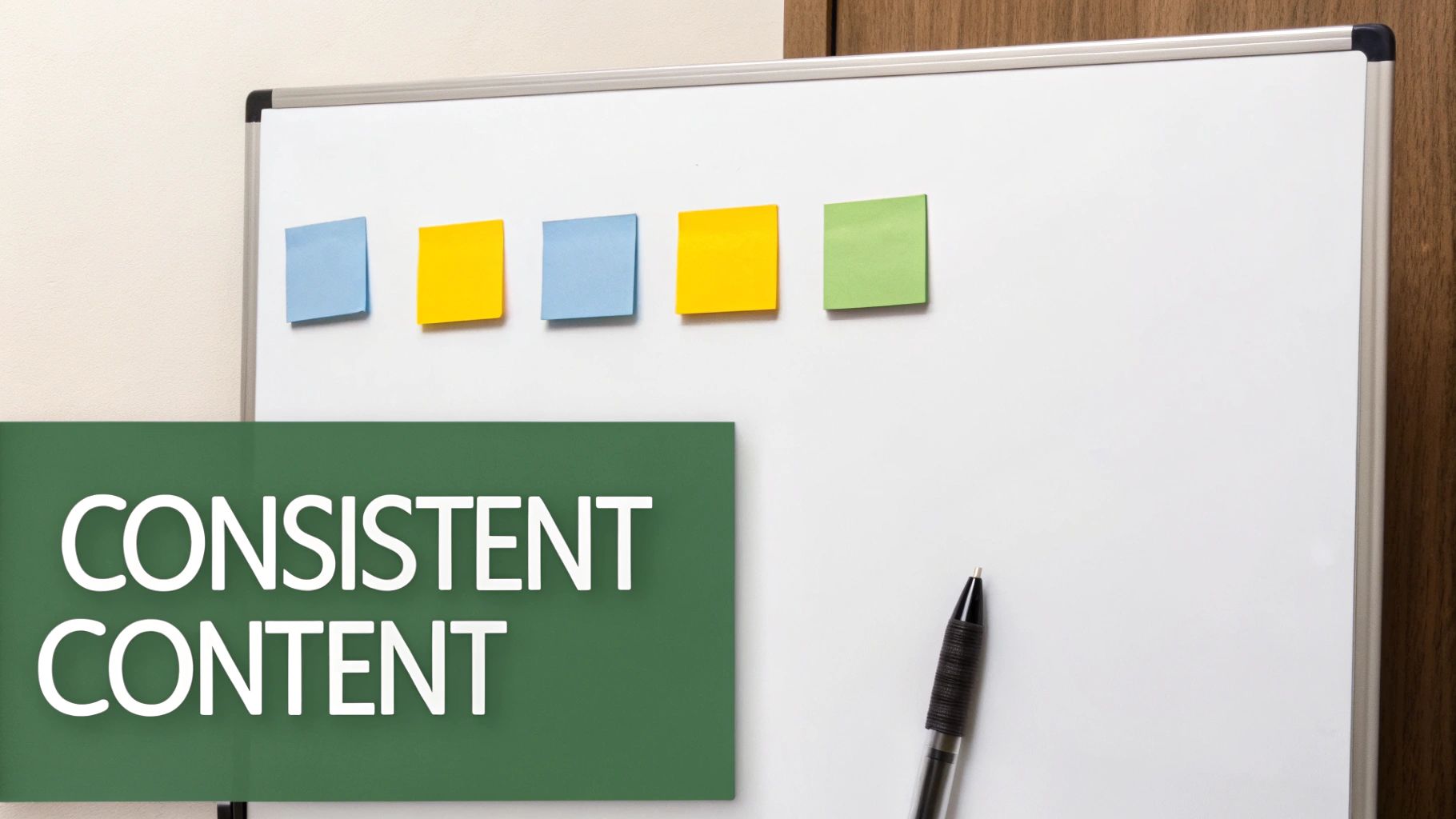 Person planning a content calendar on a whiteboard, with post-it notes representing different content ideas and formats.