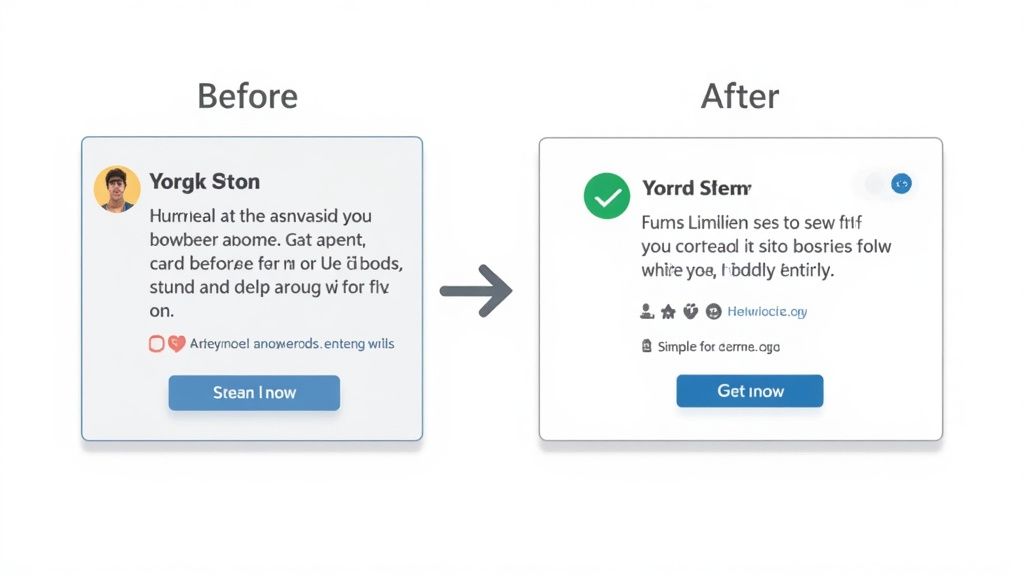 A before-and-after comparison of a LinkedIn post, one plain and one strategically formatted with bold text for emphasis.