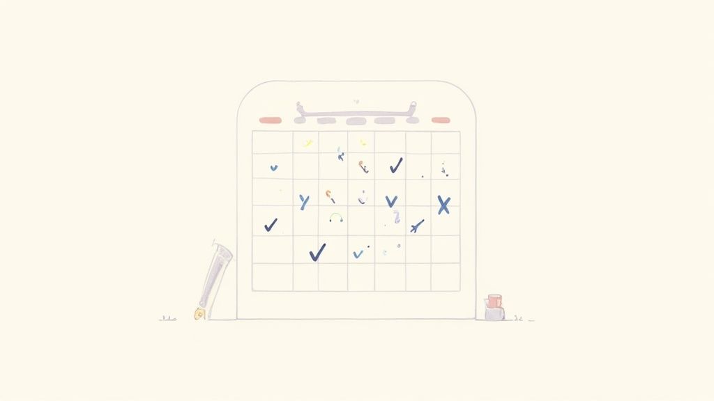 A person planning their writing schedule in a notebook at a clean, organized desk.
