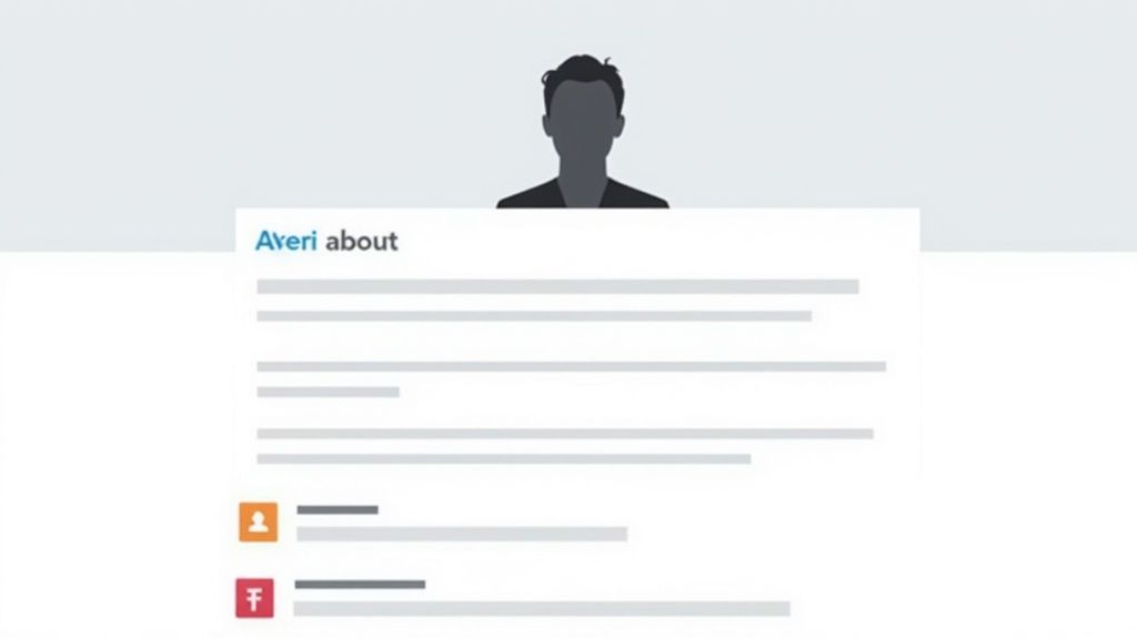 A professional woman optimizing her LinkedIn profile on a laptop, with a clean and modern office background.