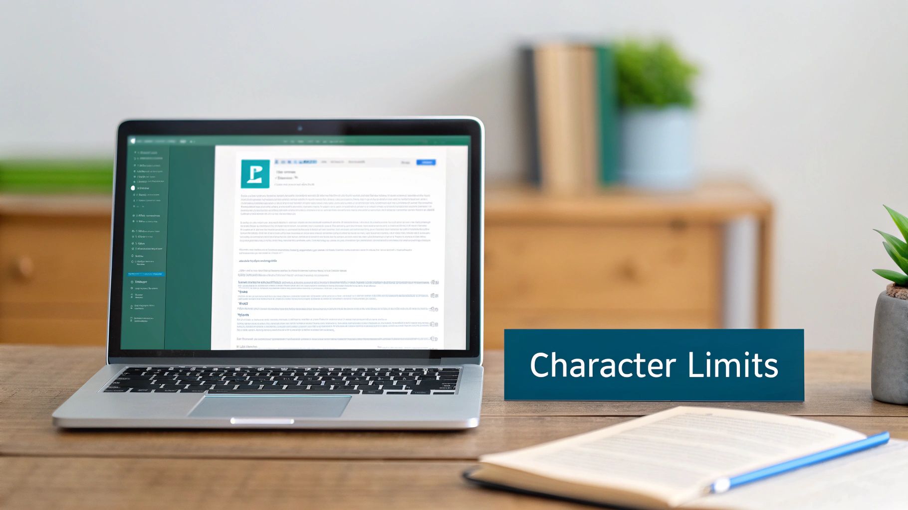 A person working on a laptop, surrounded by social media icons, focusing on creating LinkedIn content.