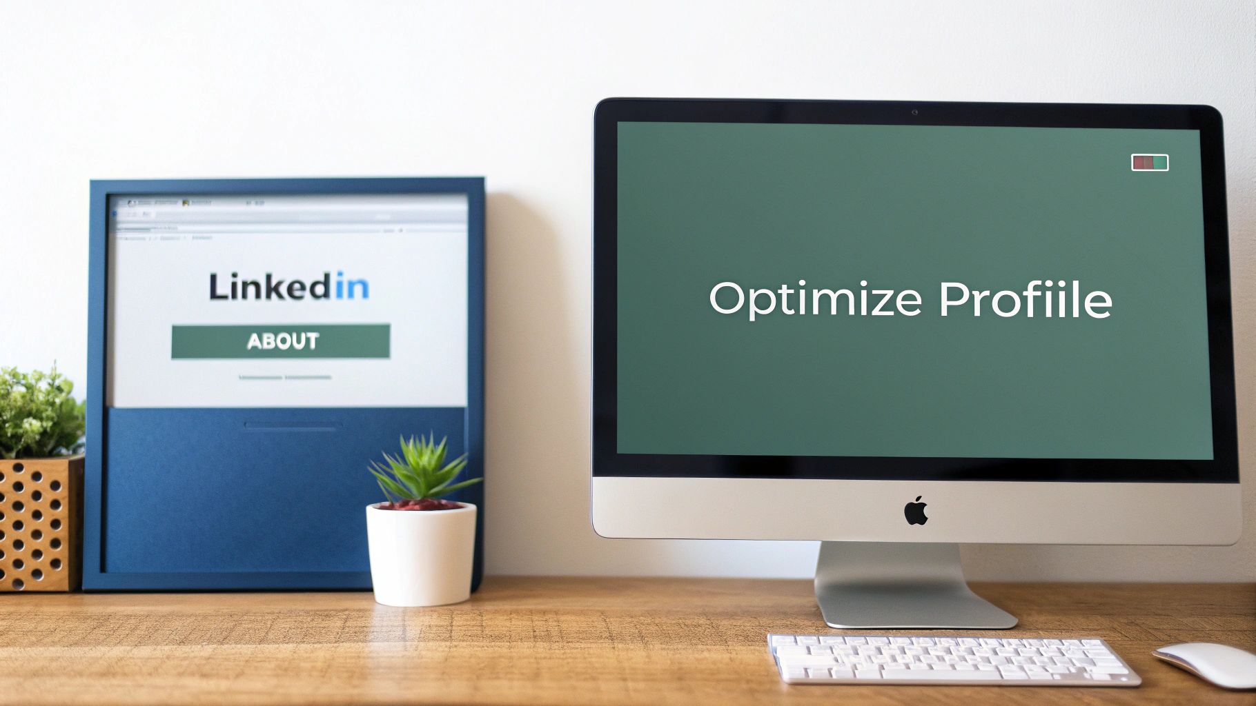 A professional's LinkedIn profile being edited on a laptop, symbolizing profile optimization.