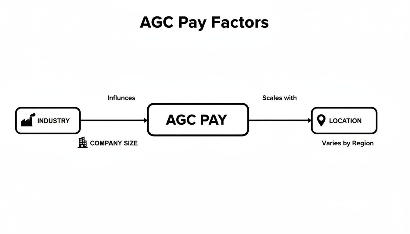 Flowchart illustrating industry, company size, and location as factors influencing AGC pay.