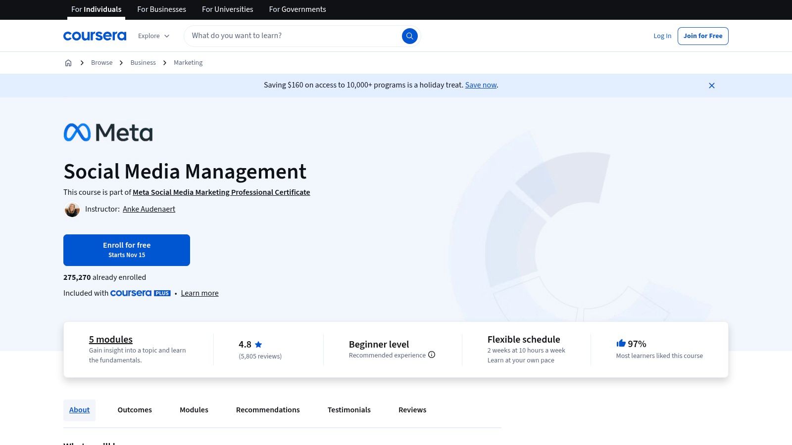 Coursera (Community manager–relevant courses from Meta and others)