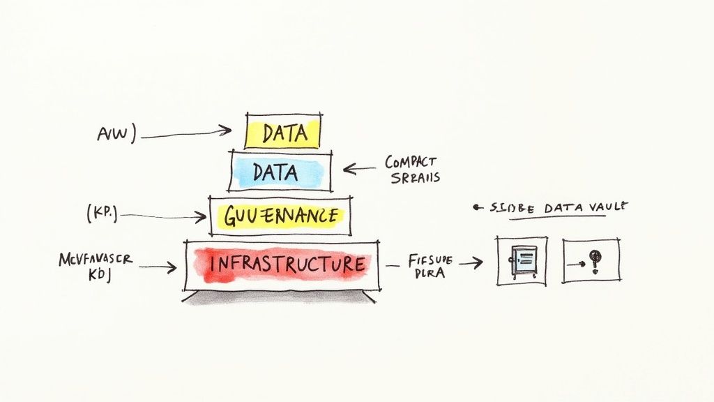 A conceptual diagram showing a data and infrastructure layered architecture with associated labels.