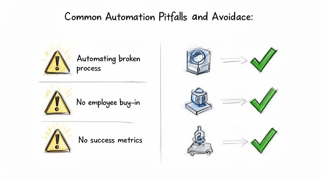 An infographic detailing three common automation pitfalls and how to avoid them for successful implementation.