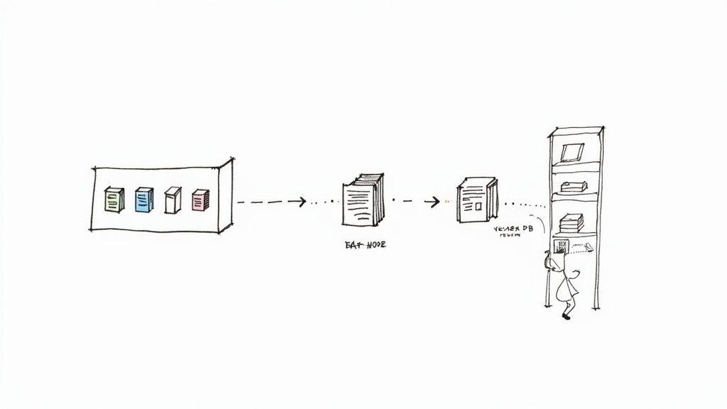 Diagram illustrating data processing from servers, through a node, to a database, and human review.