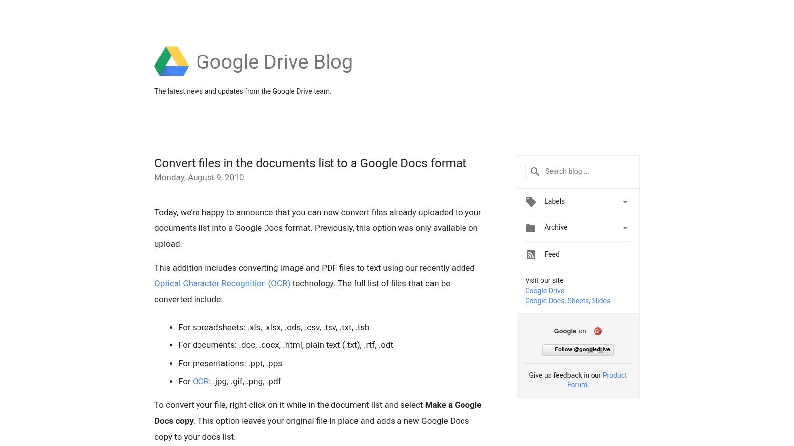 Google Drive / Google Docs OCR