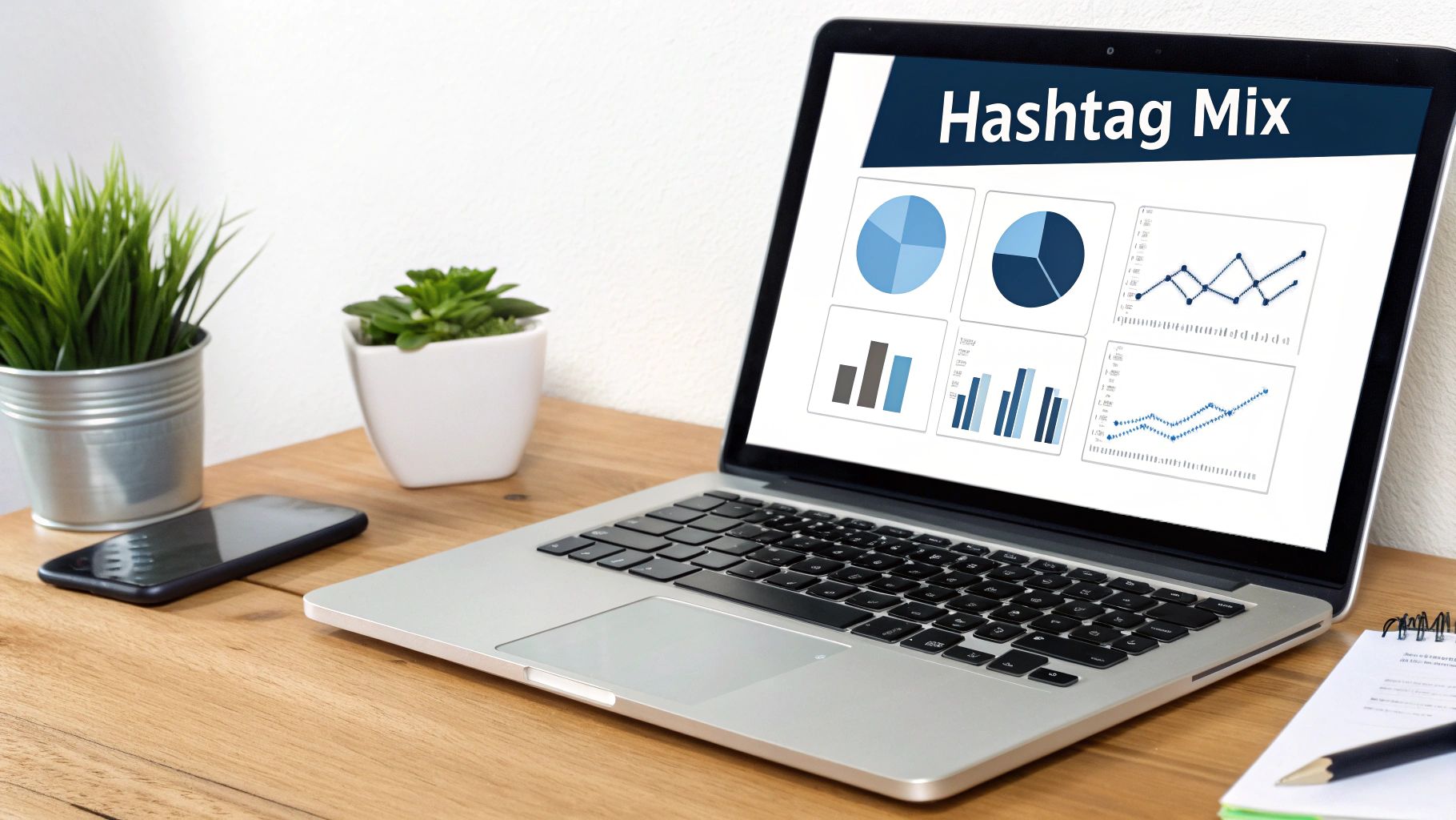 An illustration showing a mix of different types of hashtags for strategic Instagram growth.