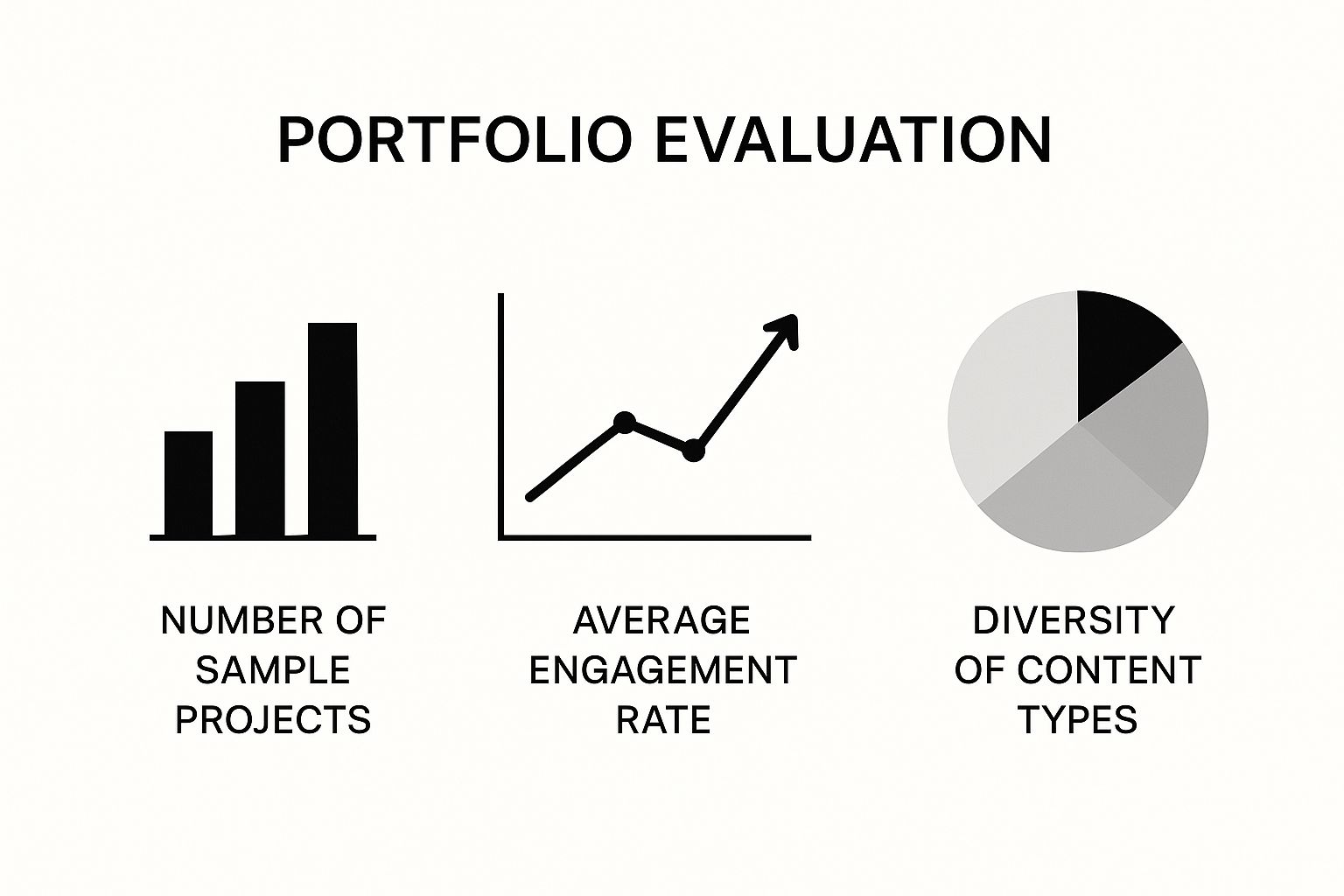 Infographic comparing creator portfolio metrics like number of sample projects, average engagement rate, and content diversity.