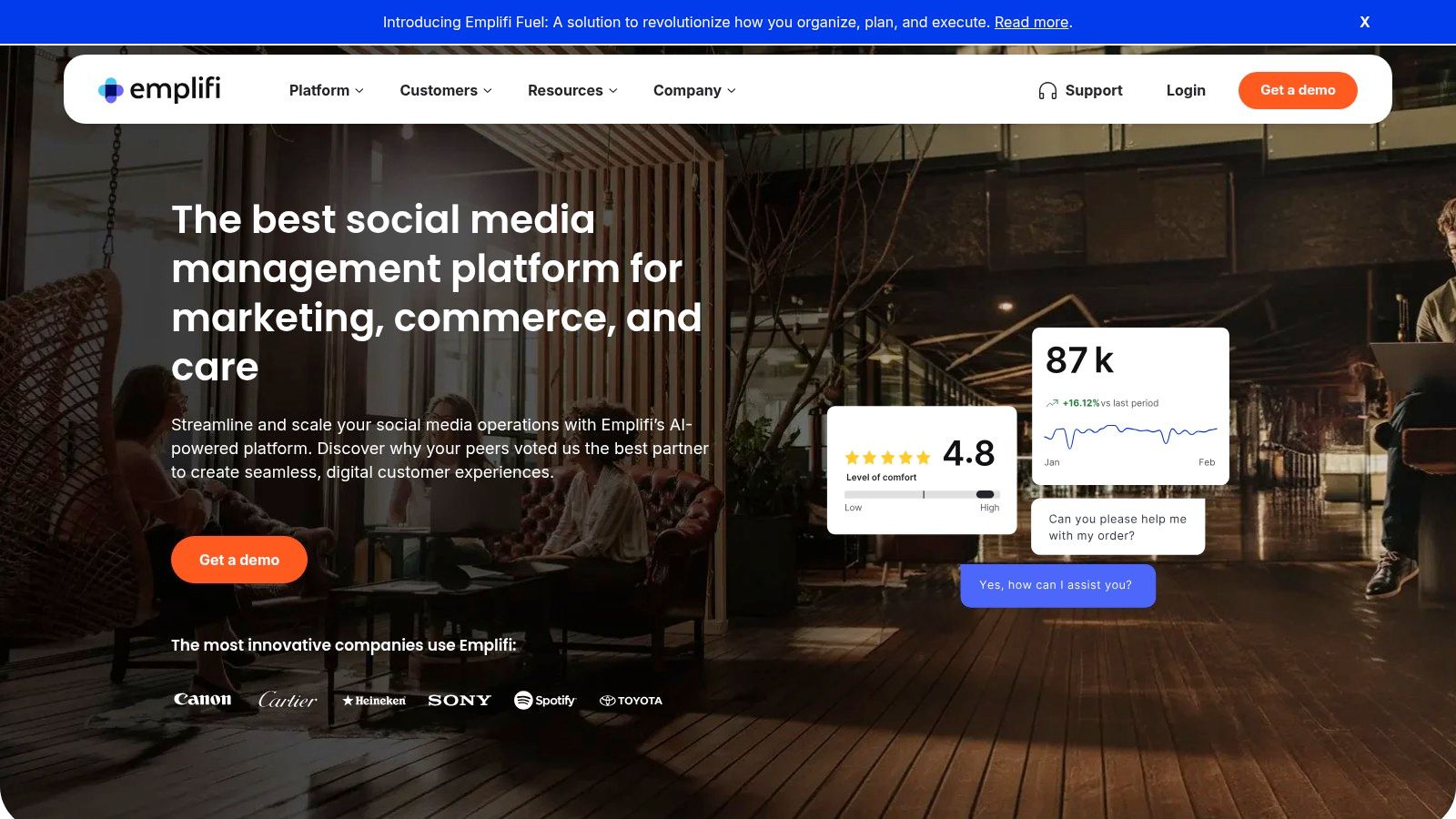 The Socialbakers (now Emplifi) analytics dashboard, featuring competitive analysis and content performance.