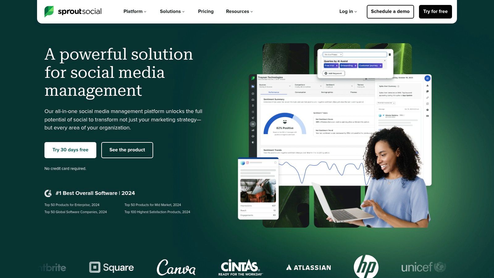 A social media analytics report template from Sprout Social showing various performance metrics.