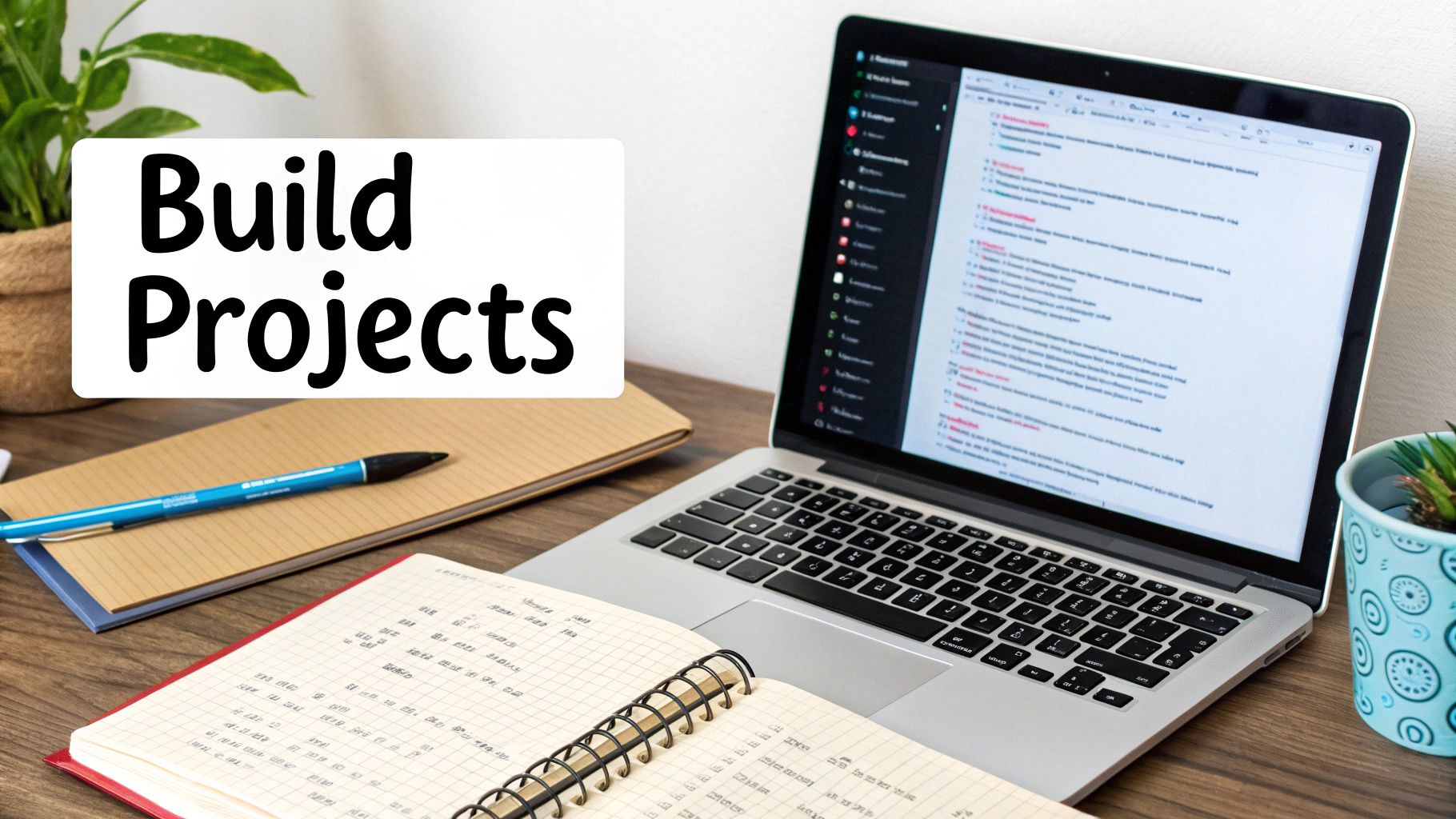 A person's hands typing on a laptop with lines of code and data charts visible on the screen.