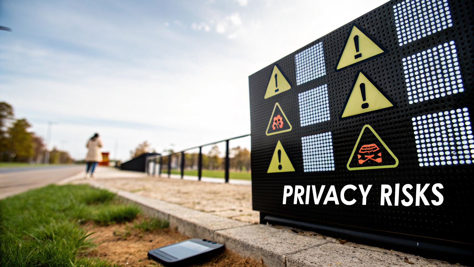 A digital illustration showing a magnifying glass over a person's silhouette, revealing data points and code, symbolizing AI privacy risks.