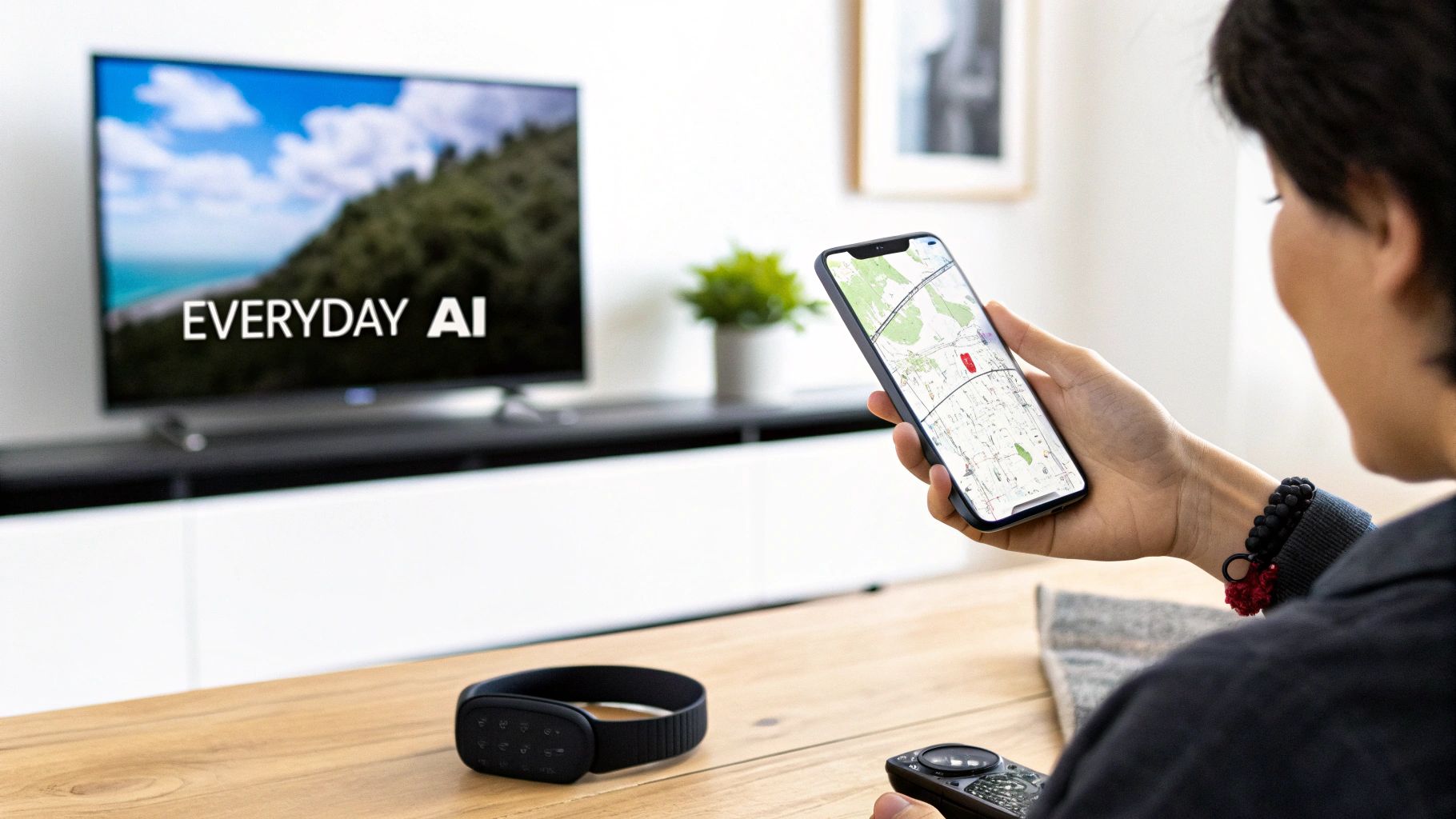 People interacting with AI on various devices