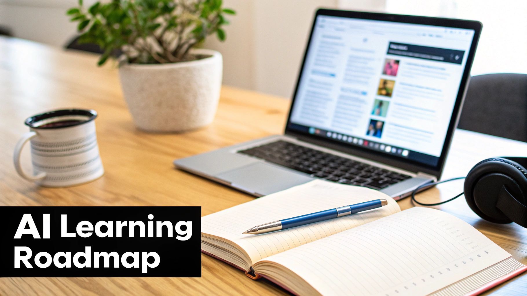 A person at a desk with a laptop and notes, planning their learning path.
