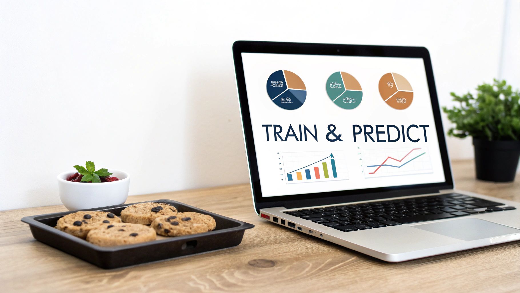 A visual flowchart showing the three steps of how machine learning works Data Training Prediction