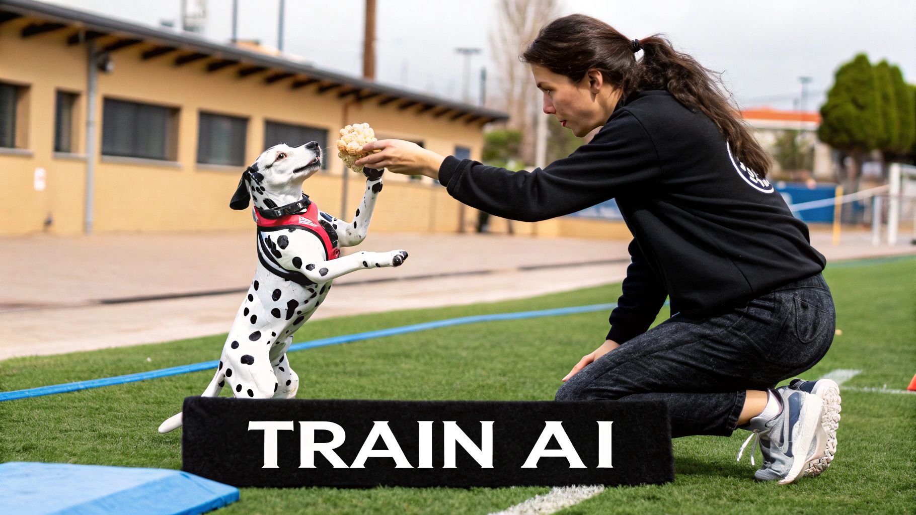 A neural network diagram with glowing nodes and connections, representing the AI training process.