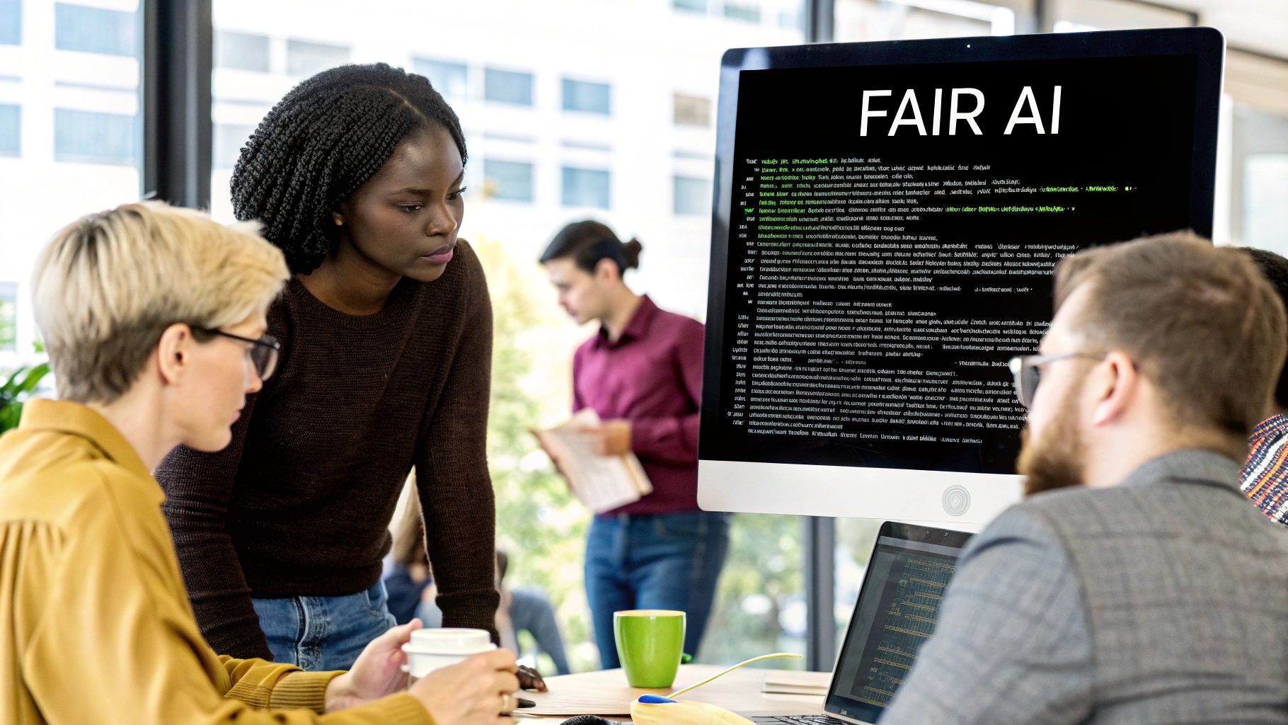 A stylized image showing a balanced scale, representing fairness and justice in technology.