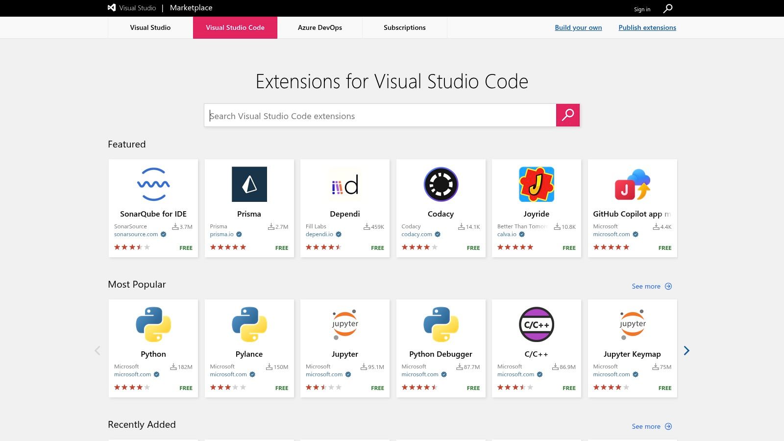 Visual Studio Code Marketplace (AI extensions)