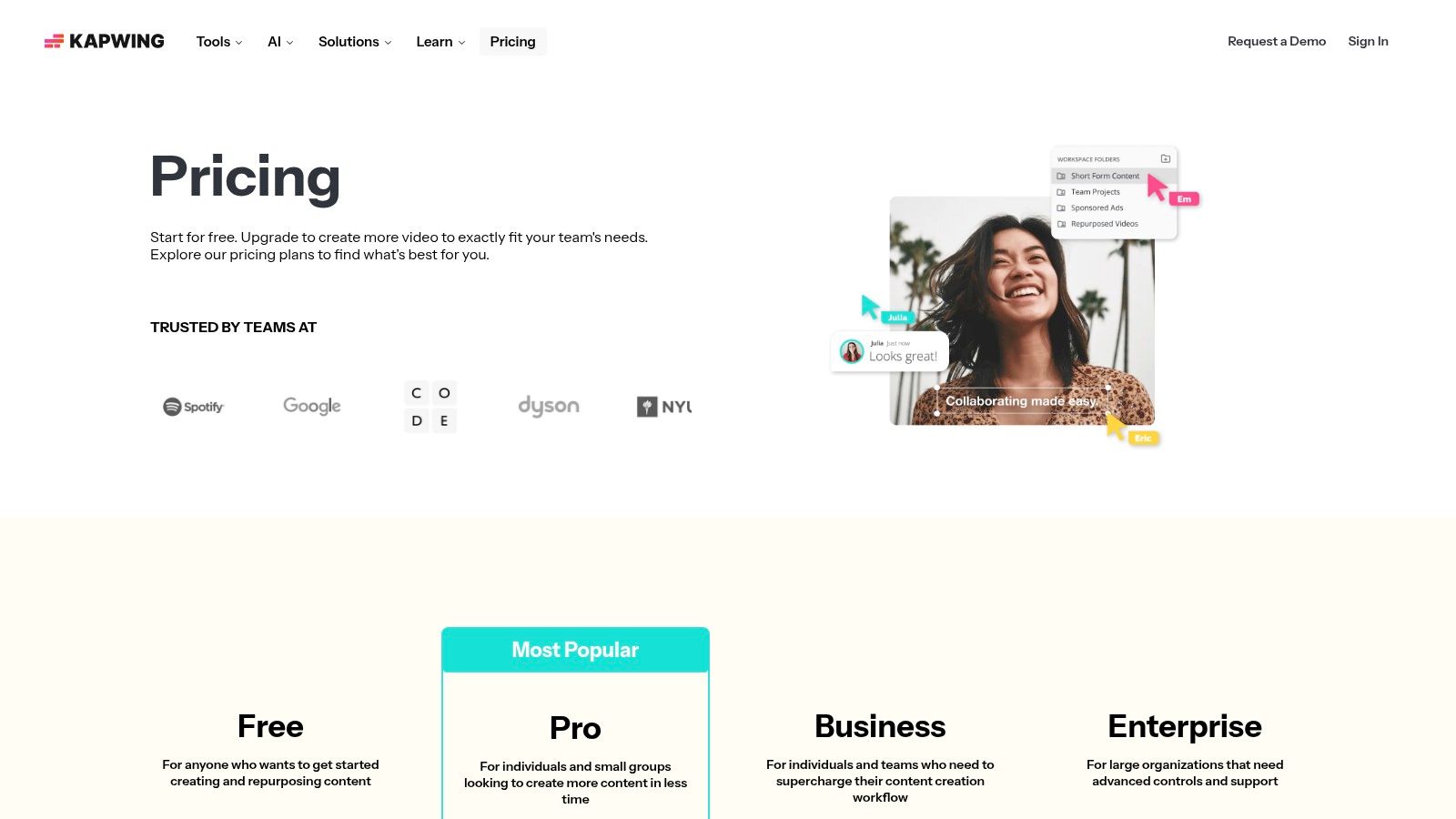 Kapwing Pricing Plans