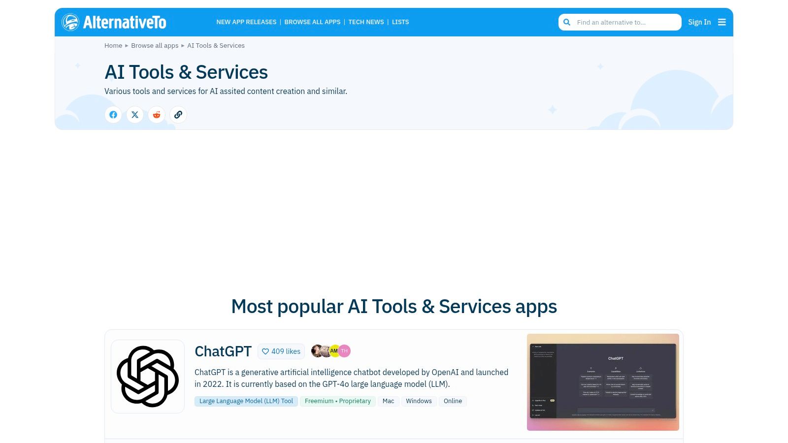 AlternativeTo – AI Tools & Services
